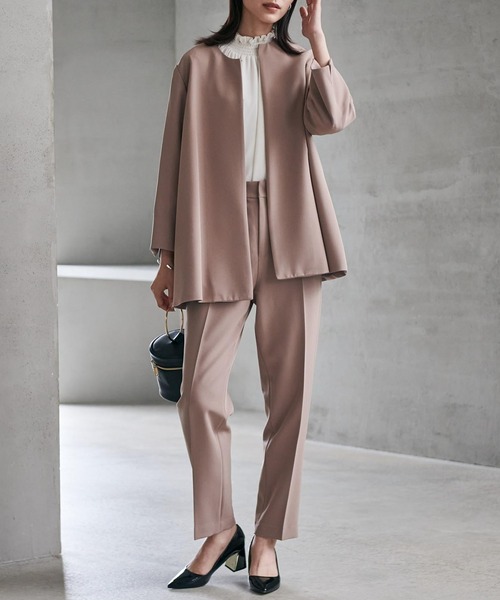 セール】【2点セット】ノーカラーAラインジャケット・テーパード