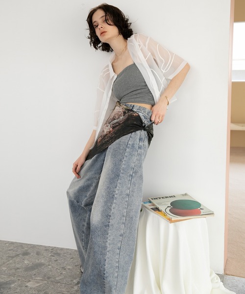 forksy.】リメイク風 サイド切り替え デニムカーブパンツ（デニム