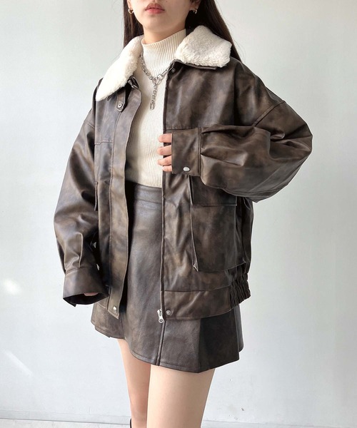セール】◇取り外し可能 ファー衿付き 2WAYフェイクレザーブルゾン