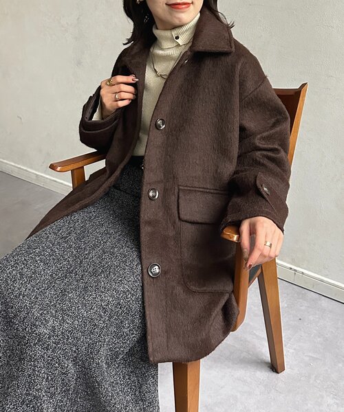 セール】ステンカラーシャギーミドルコート（その他アウター）｜Thevon