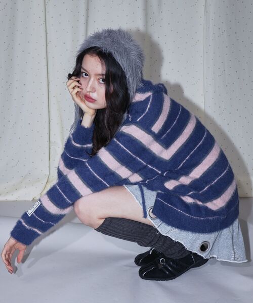 セール】【SEQUENZ（シークエンズ）】SHAGGY BORDER HOODIE ZIP