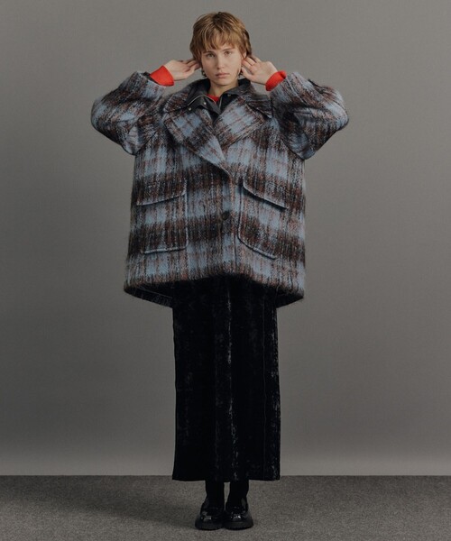 完売間近】ワイドラペルチェックコート（ステンカラーコート）｜PUBLIC
