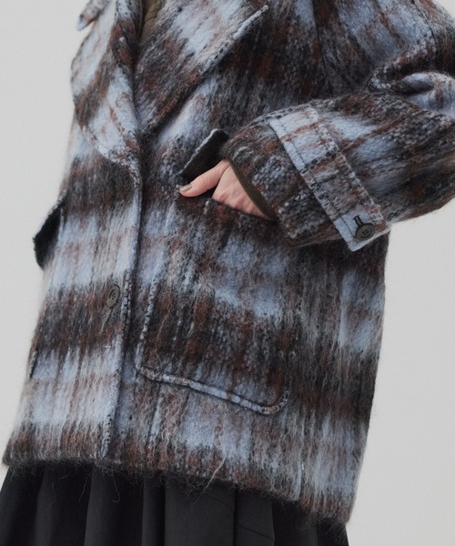 完売間近】ワイドラペルチェックコート（ステンカラーコート）｜PUBLIC