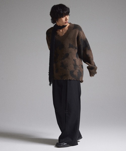 GRANCY】Spray Damaged V-neck Wool Knit / スプレーダメージVネック