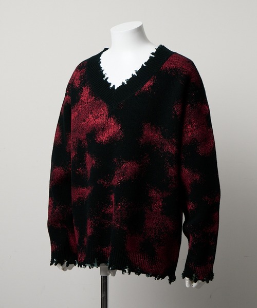 GRANCY】Spray Damaged V-neck Wool Knit / スプレーダメージVネック