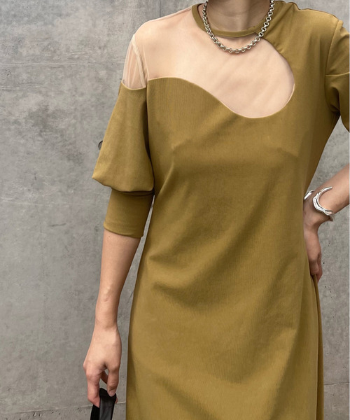 Ameri（アメリ）の「LAKE CURVE TRICOT RIB DRESS（ワンピース）」 - WEAR