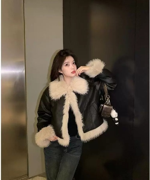 Y2K ファー フェイクムートン ジャケット（ムートンコート）｜gossip
