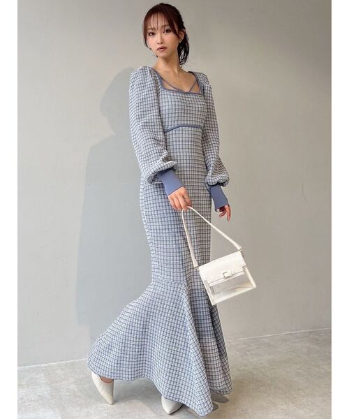 バイカラーツイードマーメイドニットワンピース（ワンピース