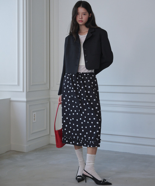 セール】フリルミディドットスカートブラック（スカート）｜OPENING