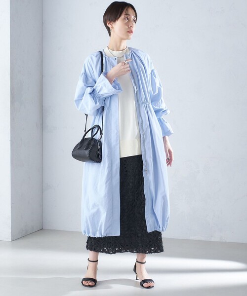 セール】〈撥水加工/手洗い可能〉裾 ドロスト ノーカラー ロング