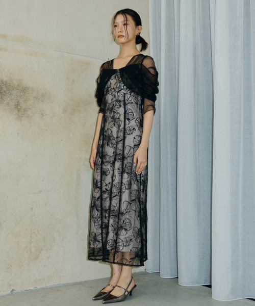 チュールドレープスパンコールドレス / tulle drape spangle dress