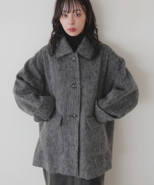 セール】ステンカラーシャギージャケットコート（ステンカラーコート