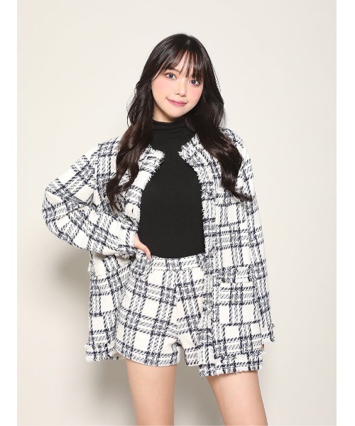 チェックフリンジツイードジャケット（その他アウター）｜Darich