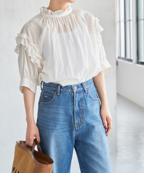 セール】コットンボイルフリルブラウス（シャツ/ブラウス）｜Spick