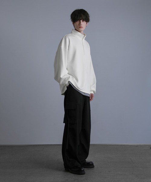 サイドスリットコットンポンチ/フェイクスウェードビッグシルエット