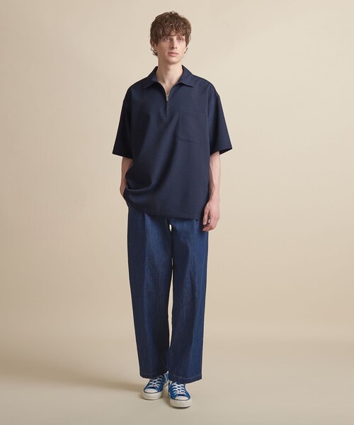 ZOZO限定】シアサッカー ハーフジップシャツ -セットアップ対応