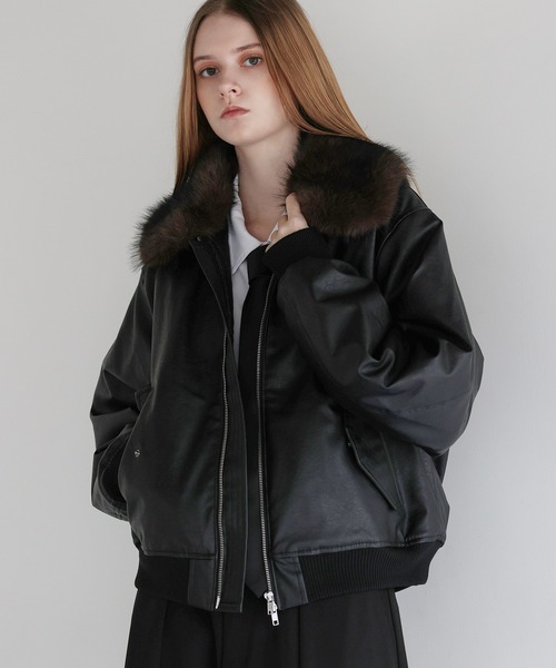 襟ファー2way合皮ジャケット（ブルゾン）｜LILL（リル）のファッション