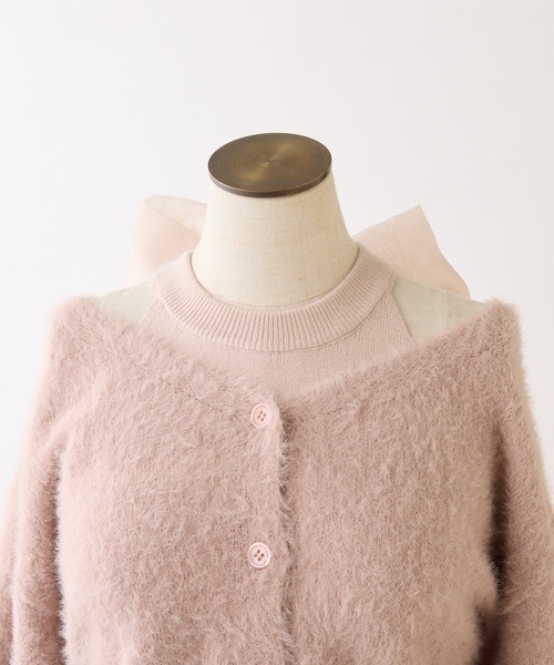 セール】【S/Mサイズ展開】2wayフェザーカーデSET後ろリボンニット