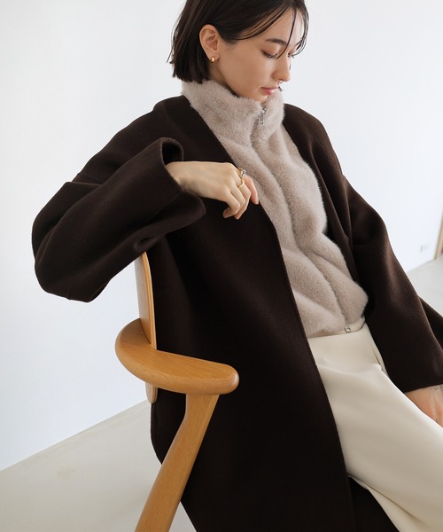 セール】ノーカラーリバーロングコクーンコート（ノーカラーコート