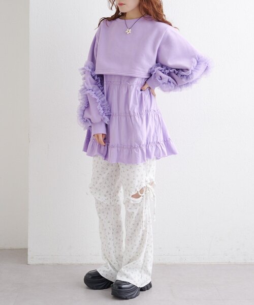 チュールスリーブスウェットワンピース（ワンピース）｜w closet