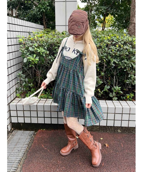 WC（ダブル シー）の「リボンセットチェックティアードミニワンピース