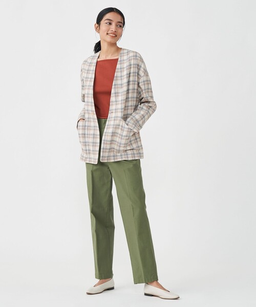 セール】ツイードチェック ノーカラージャケット（ノーカラー