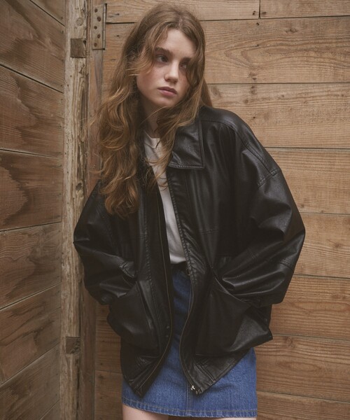 セール】【べストセラー】フェイクレザーブルゾン/ビッグシルエット