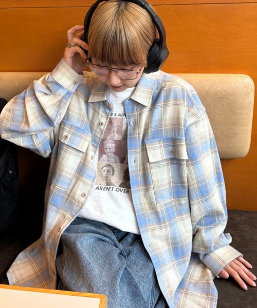 ユニセックス】パナマ織り/袖配色/チェックシャツジャケット（シャツ