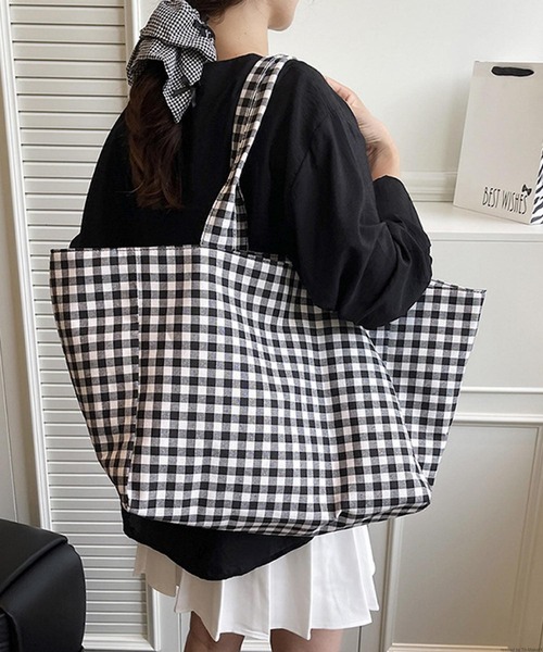 セール】Liaa/大容量 ギンガムチェック トートバッグ A18742（トート