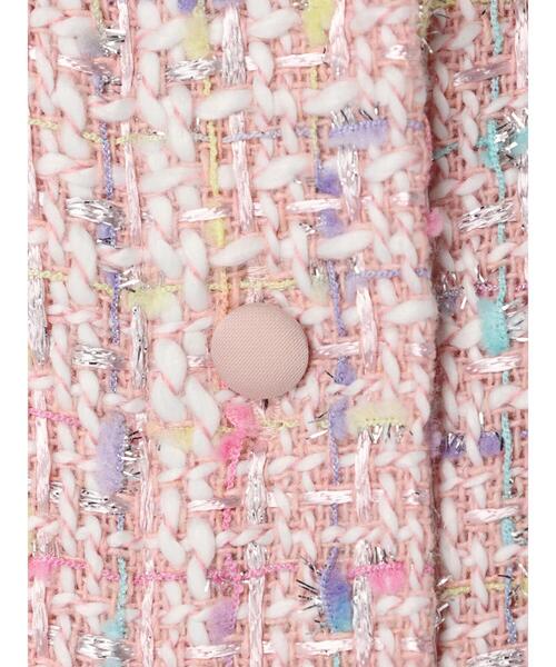 areeam ピンク系ミックスツイード長袖マキシワンピース 異素材 ベルト