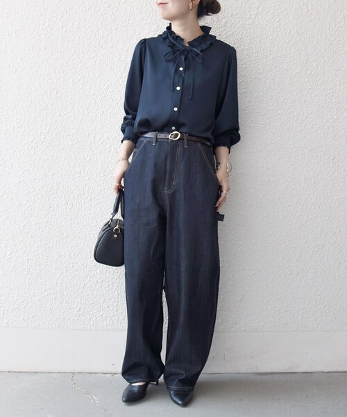 SHIPS any:〈洗濯機可能〉サテン フリル カラー リボン シャツ