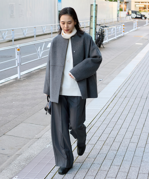 追加》スーパー140ビーバーノーカラーショートコート（ノーカラー