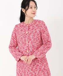 ノーカラージャケット（ピンク/桃色系・ツイード）ファッション通販