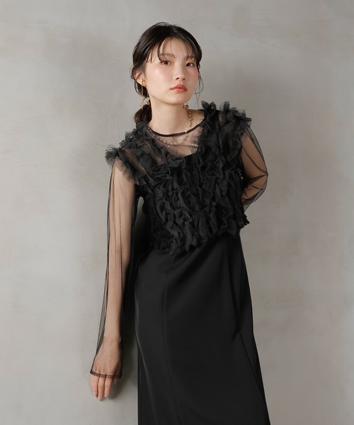 チュール ボリューム フリル ベスト シアー トップス ワンピース 3点