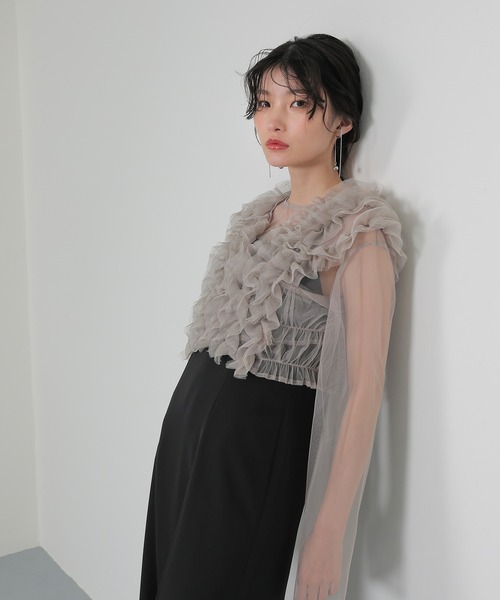 チュール ボリューム フリル ベスト シアー トップス ワンピース 3点