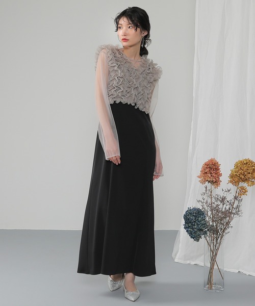 チュール ボリューム フリル ベスト シアー トップス ワンピース 3点