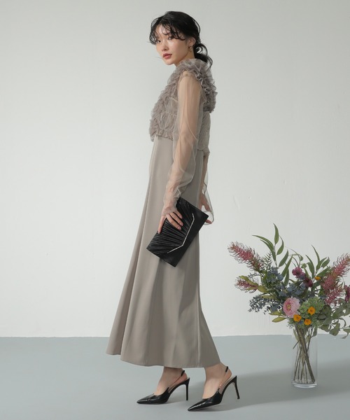 チュール ボリューム フリル ベスト シアー トップス ワンピース 3点