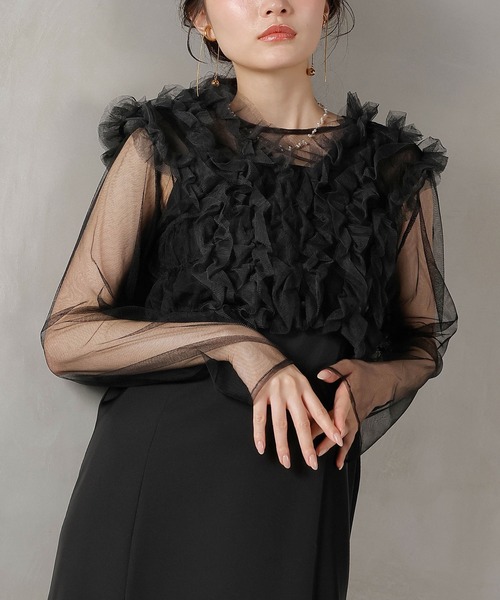 チュール ボリューム フリル ベスト シアー トップス ワンピース 3点