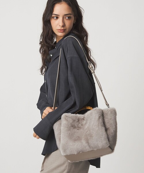 セール】2WAY バンブーハンドル フェイクファー トートバッグ（トート