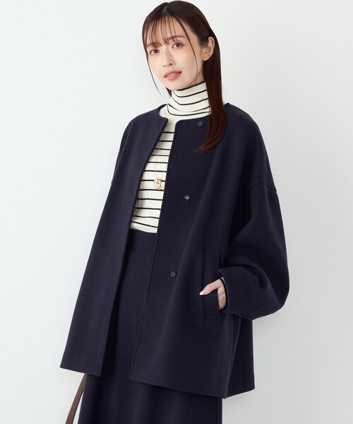 SHIPS Colors:〈手洗い可能〉ジャージーメルトン ノーカラー コート 2