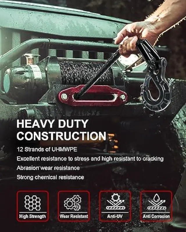 DAYDOOR 3/8'' x 92ft Synthetic Winch Rope, 25,500 Lbs Winch Rope