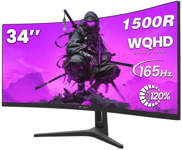 CRUA 34 WQHD Ultrawide Gaming Display 21:9 Curved 3440×1440, 165Hz