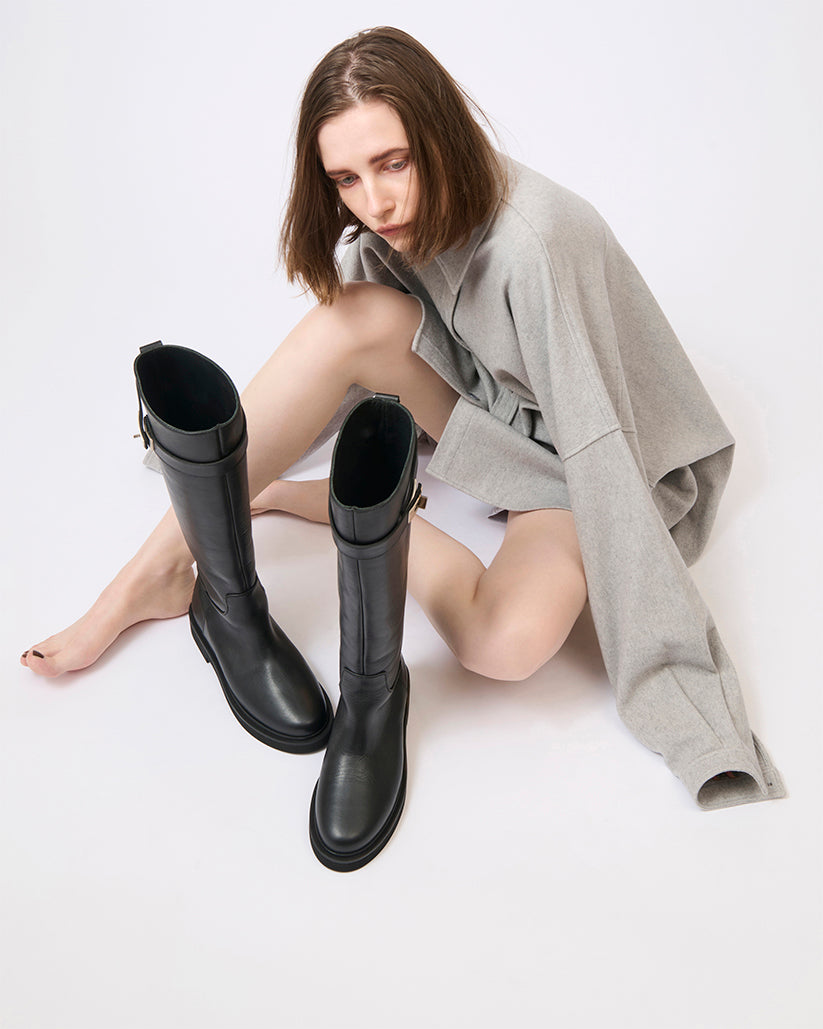 BUCKLE STRAP LONG BOOTS BLACK – caminando.jp