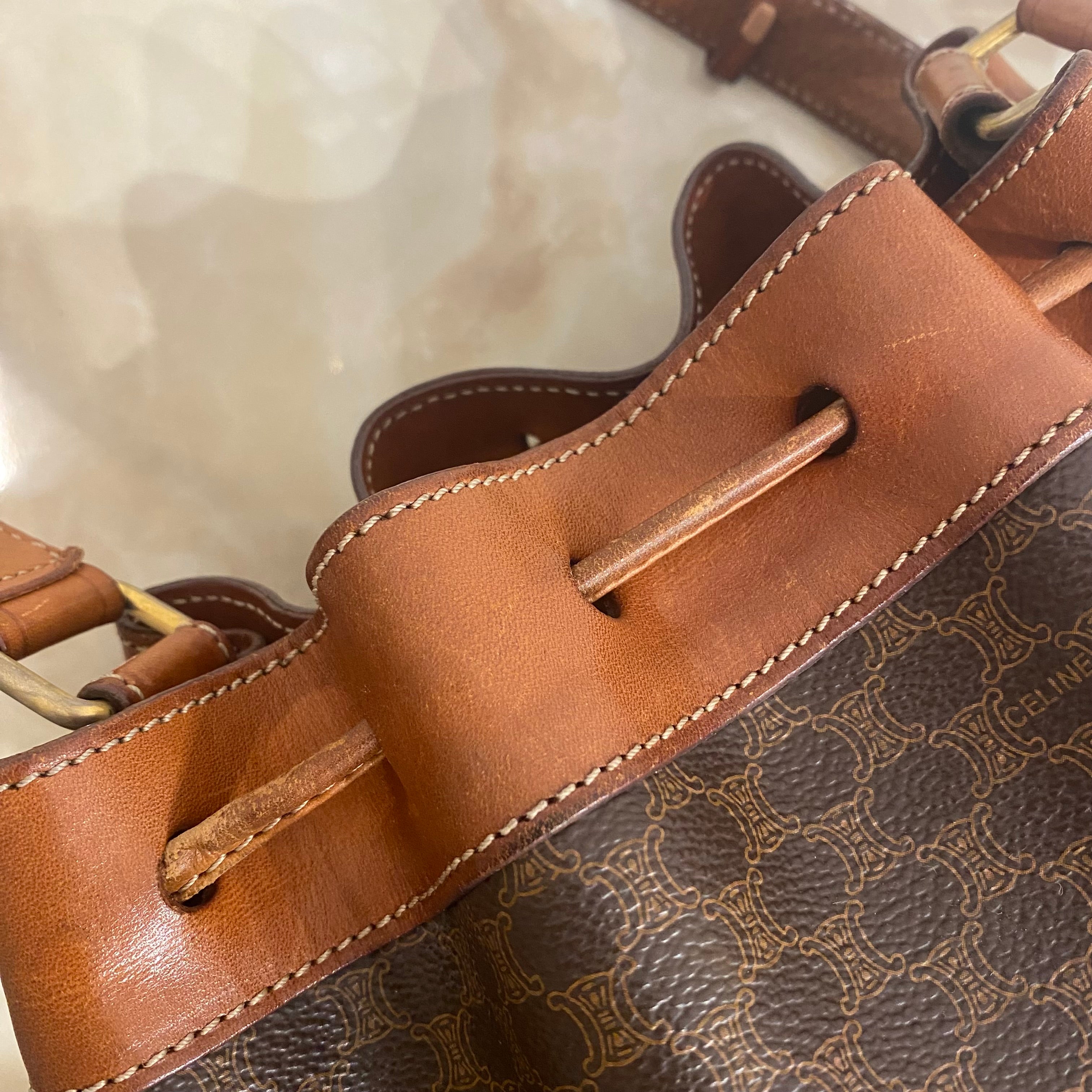 CELINE マカダム 巾着ショルダーバッグ