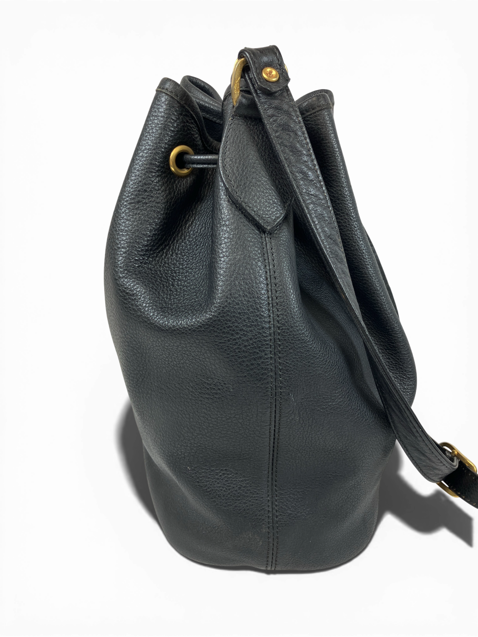 LONGCHAMP ロンシャン ショルダーバッグ 巾着 レザー ブラック