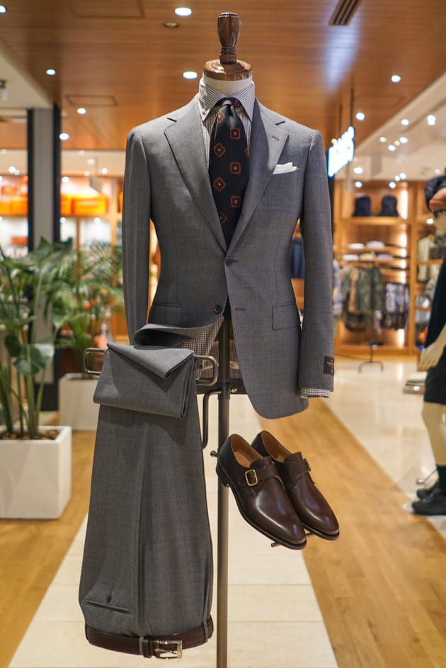 BEAMS F グレー系チェック ビジネススーツ クリーニング済 BEAMS F