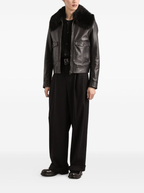 Dolce & Gabbana ファーカラー レザージャケット | ブラック | FARFETCH JP