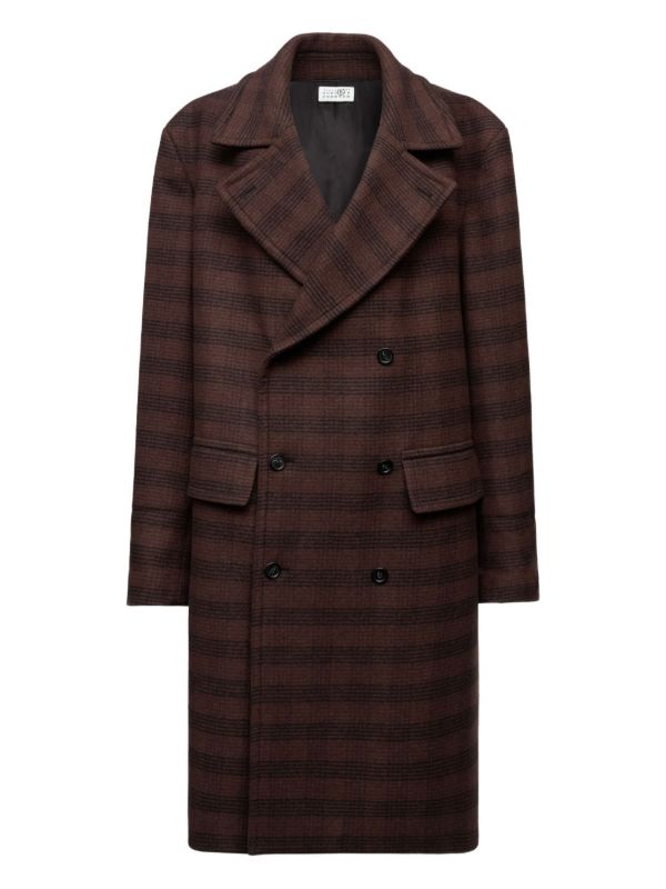 MM6 Maison Margiela チェック ダブルコート | ブラウン | FARFETCH JP