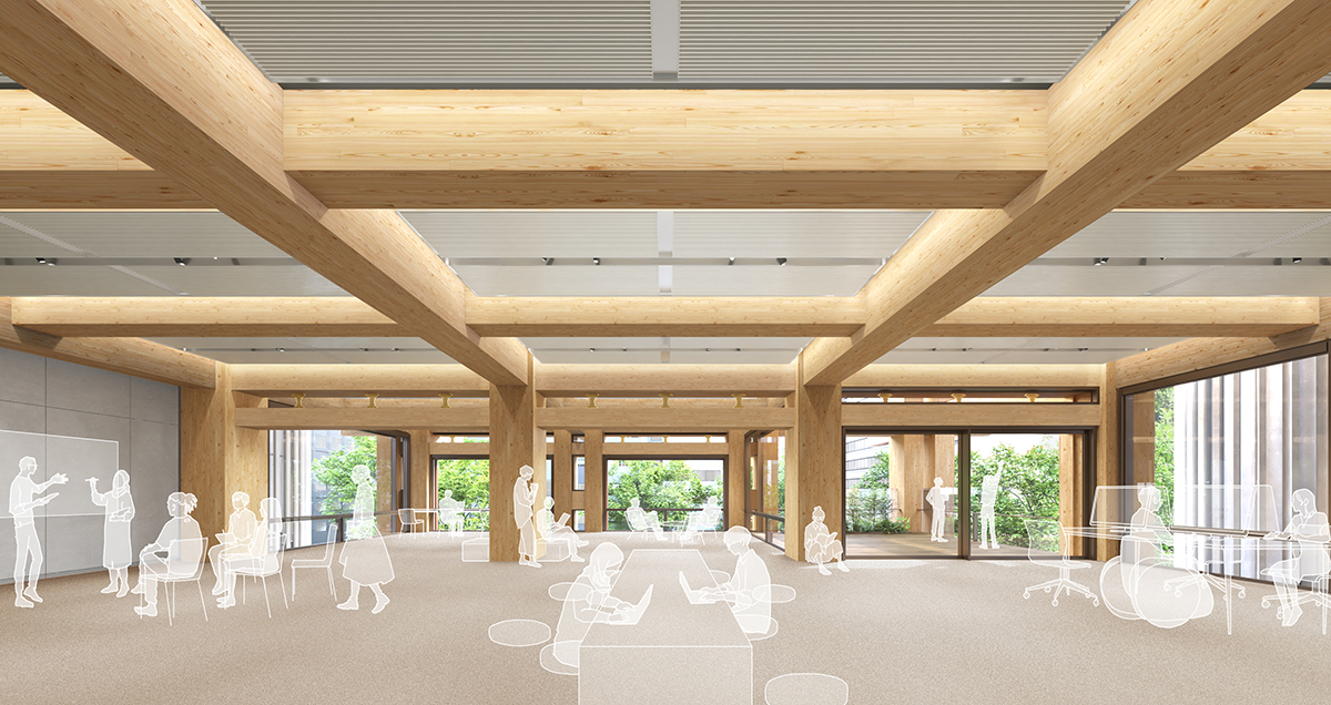 鹿島が仙台に9階建ての木造旗艦ビルを建設、「欄間」に制振装置を