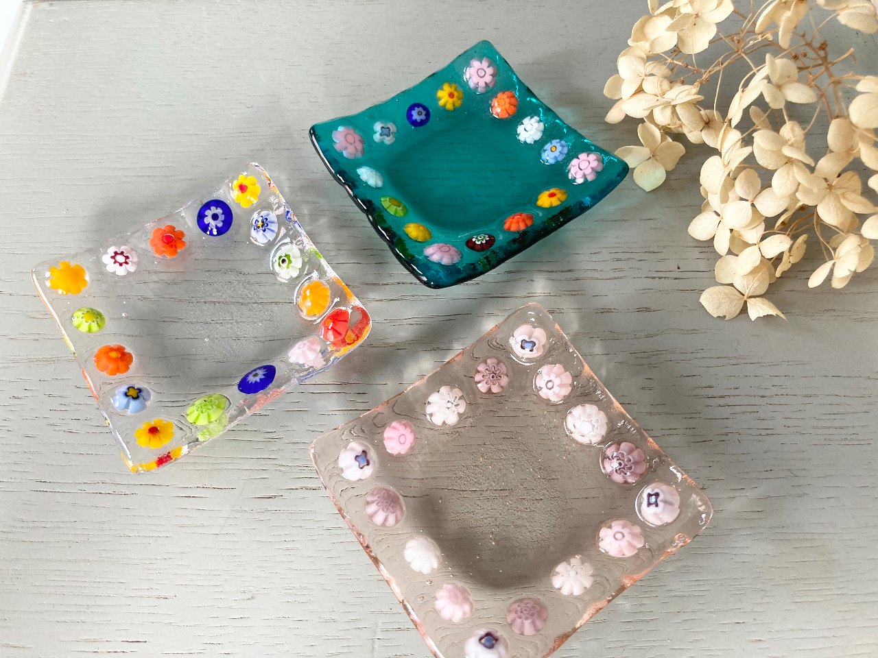 ベネチアンガラスとミルフィオリの小さなお皿 2枚セット ～プチ皿より